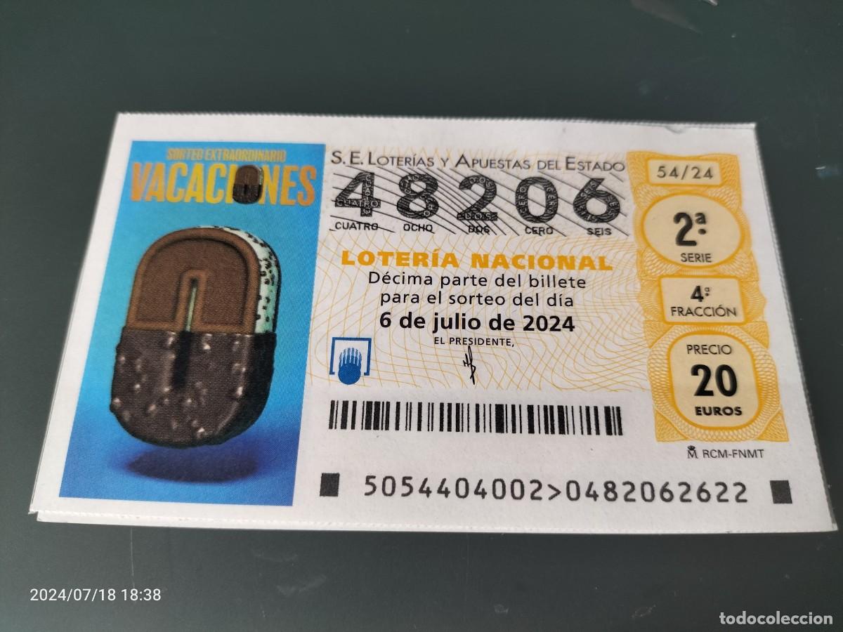 Loterie Nationale: 1 DECIMO LOTERIA NACIONAL SABADO - 6 JULIO 2024 - 54/24 SORTEO EXTRAORDINARIO VACACIONES