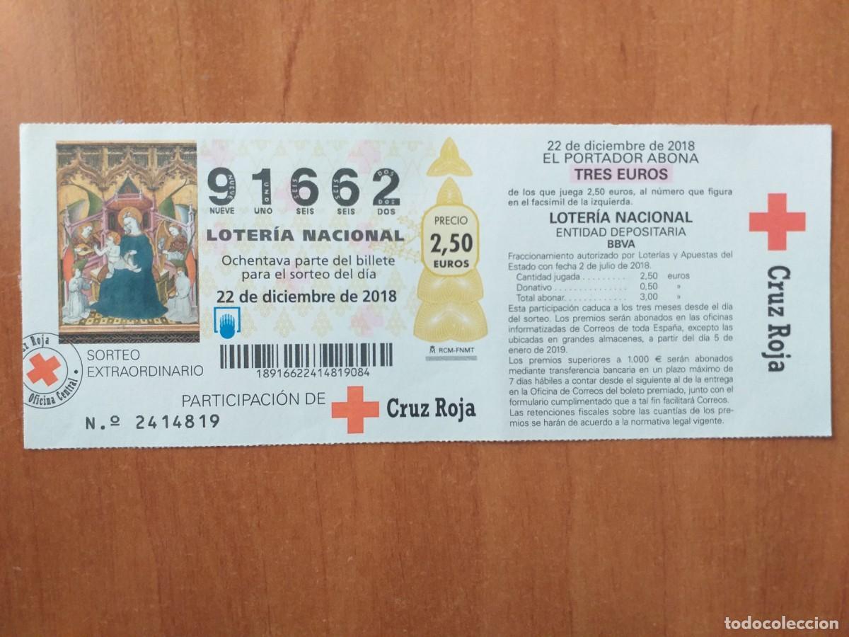 National Spanish Lottery: BOLETO DE LOTER&Iacute;A CRUZ ROJA - 2018 - N&ordm; 91662