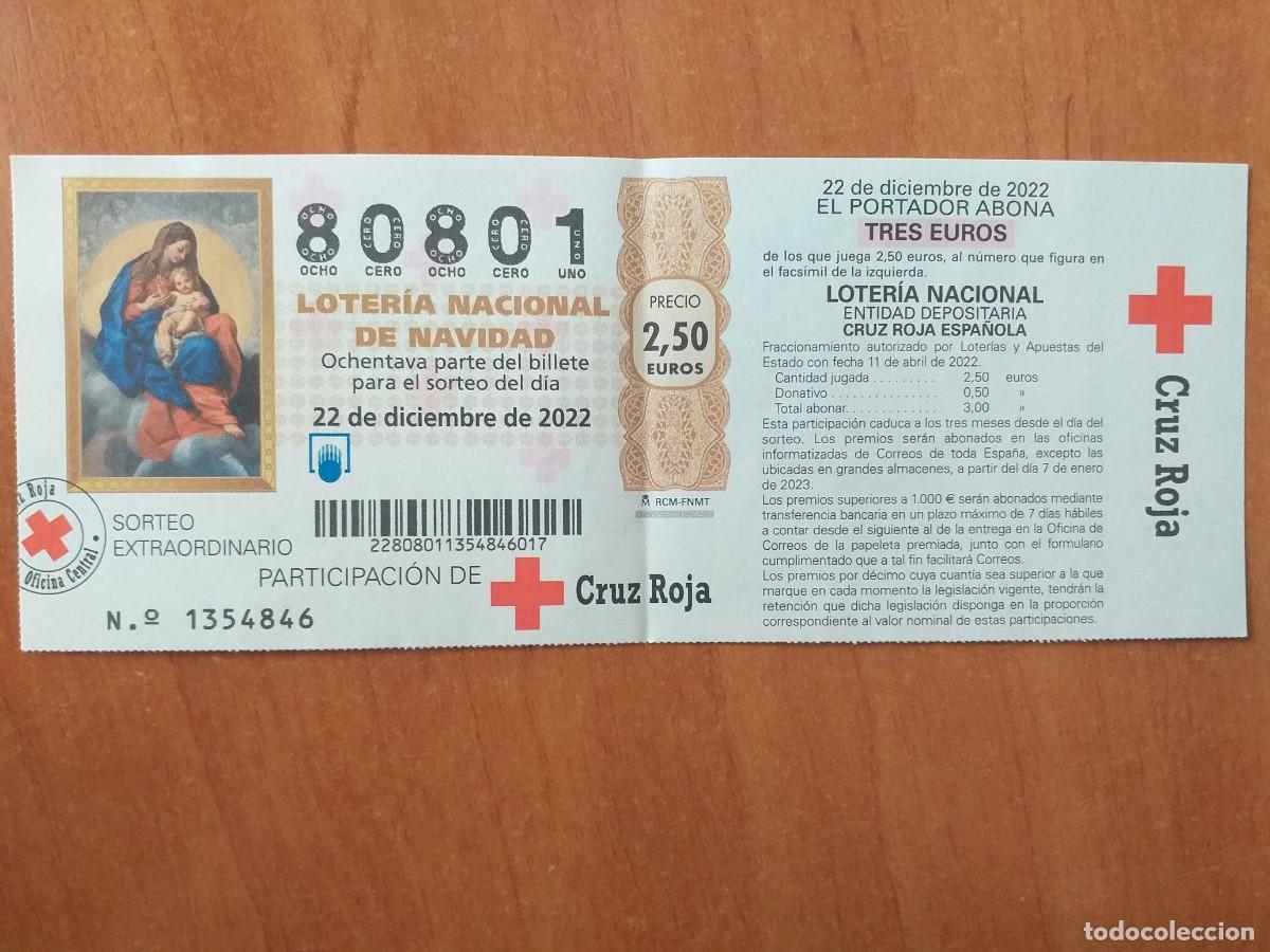 National Spanish Lottery: BOLTO LOTER&Iacute;A CRUZ ROJA- 2022 - N&ordm; 80801
