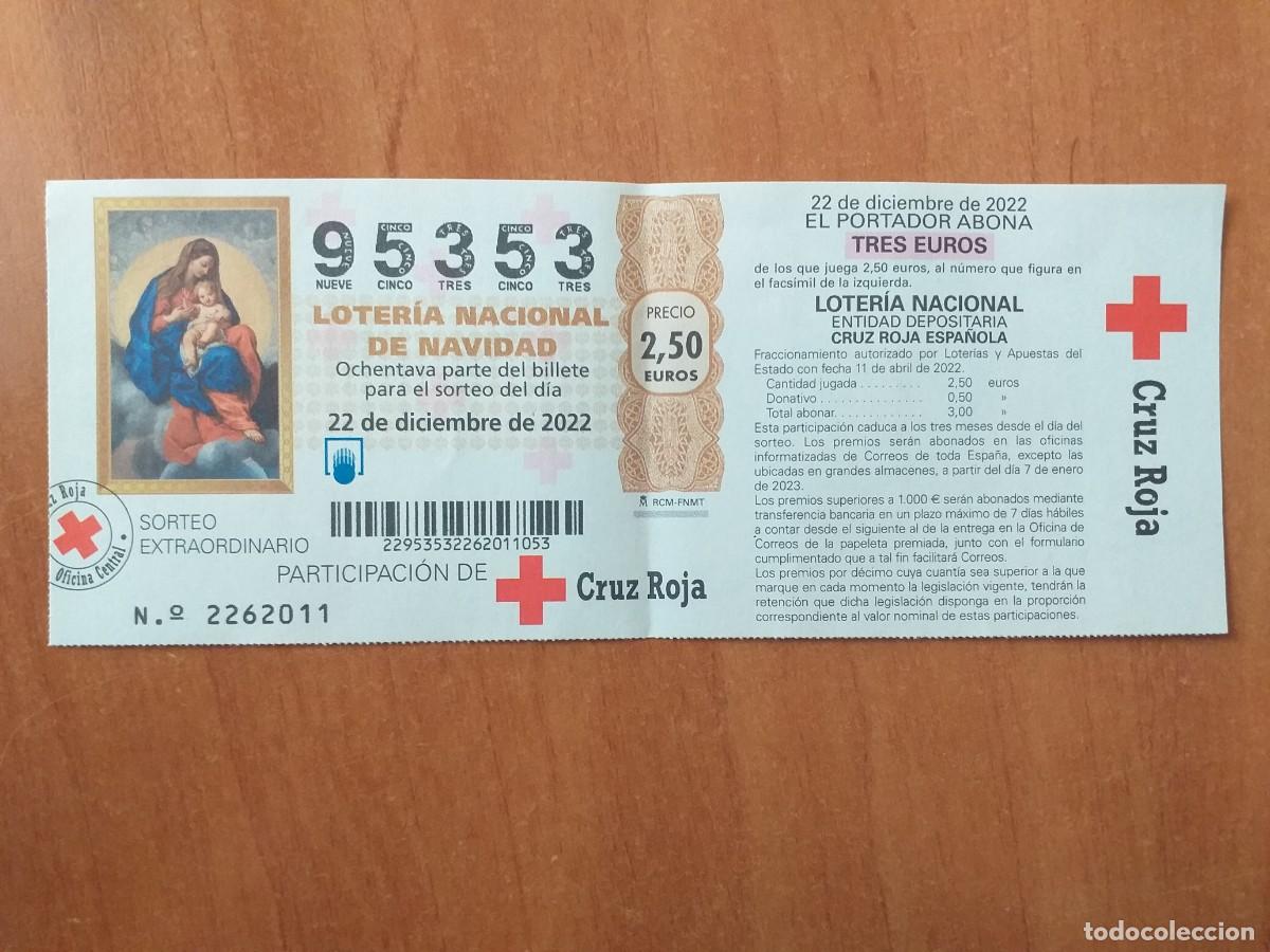 National Spanish Lottery: BOLETO LOTER&Iacute;A CRUZ ROJA - 2022 N&ordm; 95353