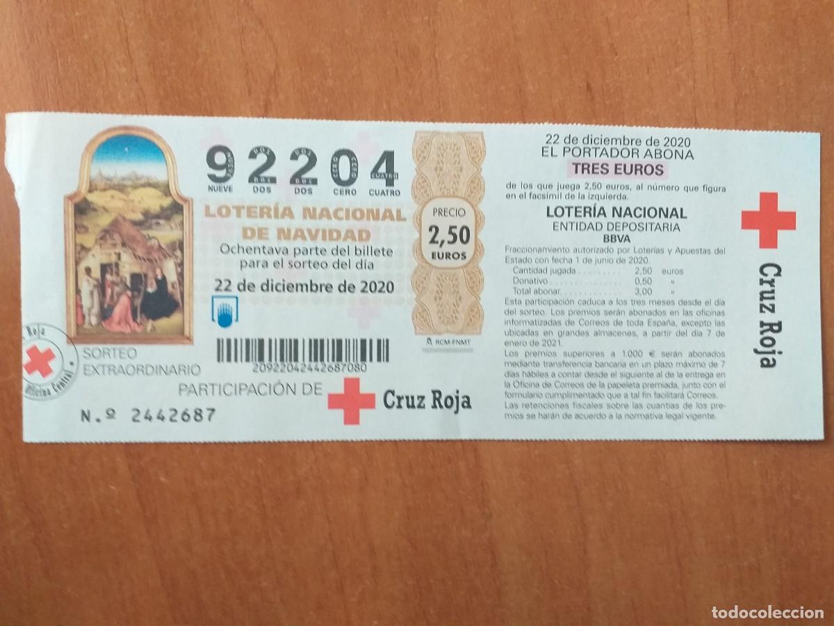 National Spanish Lottery: BOLETO LOTER&Iacute;A CRUZ - 2020 N&ordm; 92204