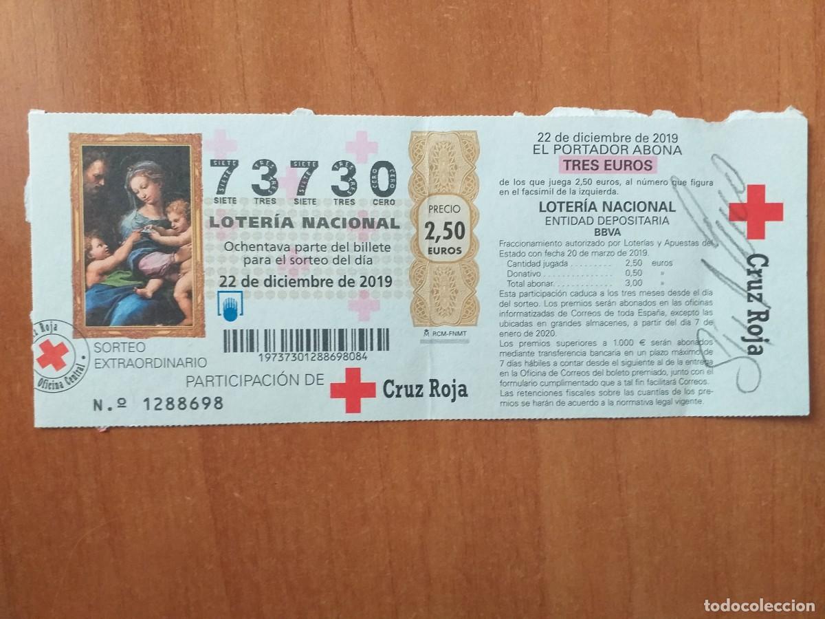 National Spanish Lottery: BOLETO LOTER&Iacute;A CRUZ ROJA 2019 N&ordm; 73730