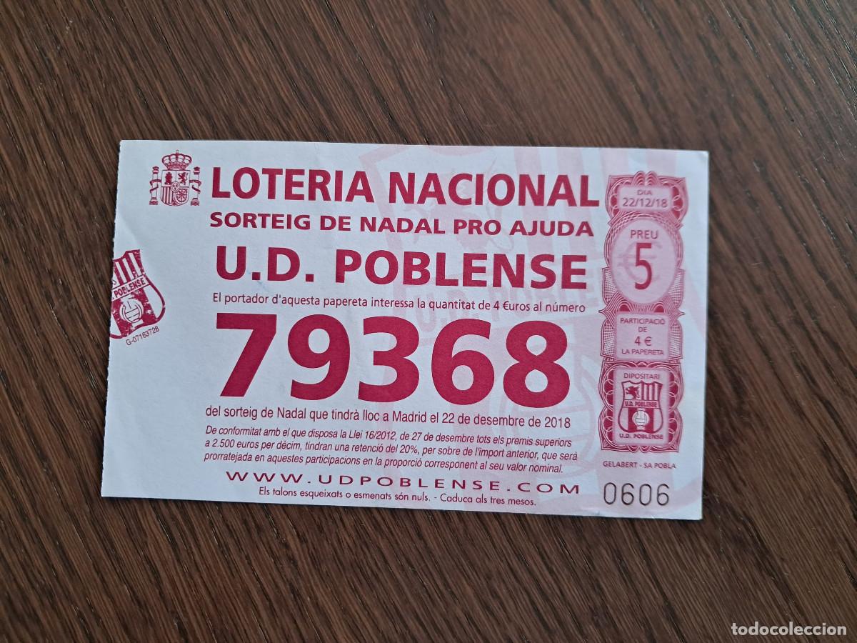 Loter&iacute;a nacional: participaci&oacute;n de loter&iacute;a del navidad, futbol U.D. Poblense, Sa Pobla, Mallorca, a&ntilde;o 2018