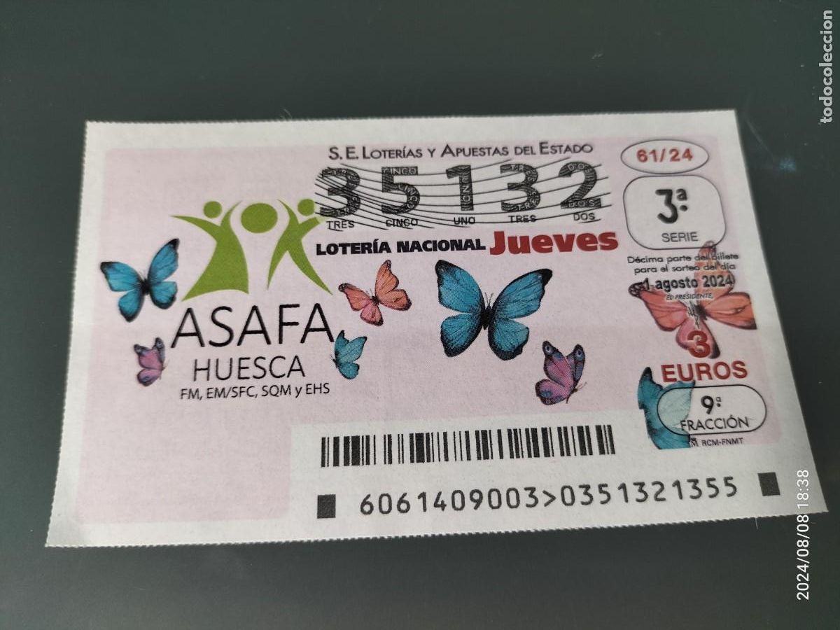 Loterie Nationale: 1 DECIMO LOTERIA NACIONAL JUEVES 61/24 HUESCA ASAFA