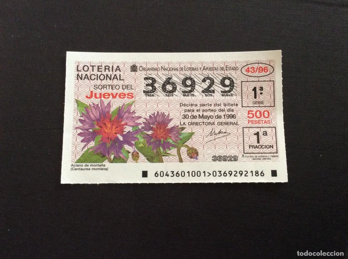 Loter&iacute;a Nacional: DECIMO LOTERIA JUEVES N&ordm; 36929 SORTEO 43 A&Ntilde;O 1996