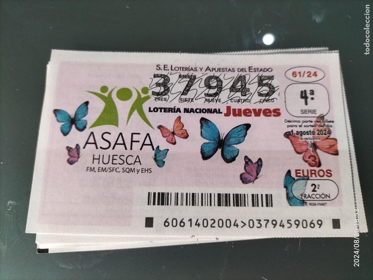 Nationale spanische Lotterie: 1 DECIMO LOTERIA NACIONAL JUEVES 61/24 HUESCA ASAFA