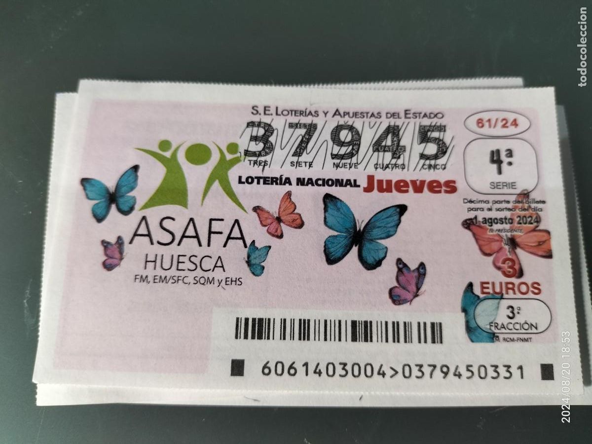 Nationale spanische Lotterie: 1 DECIMO LOTERIA NACIONAL JUEVES 61/24 HUESCA ASAFA