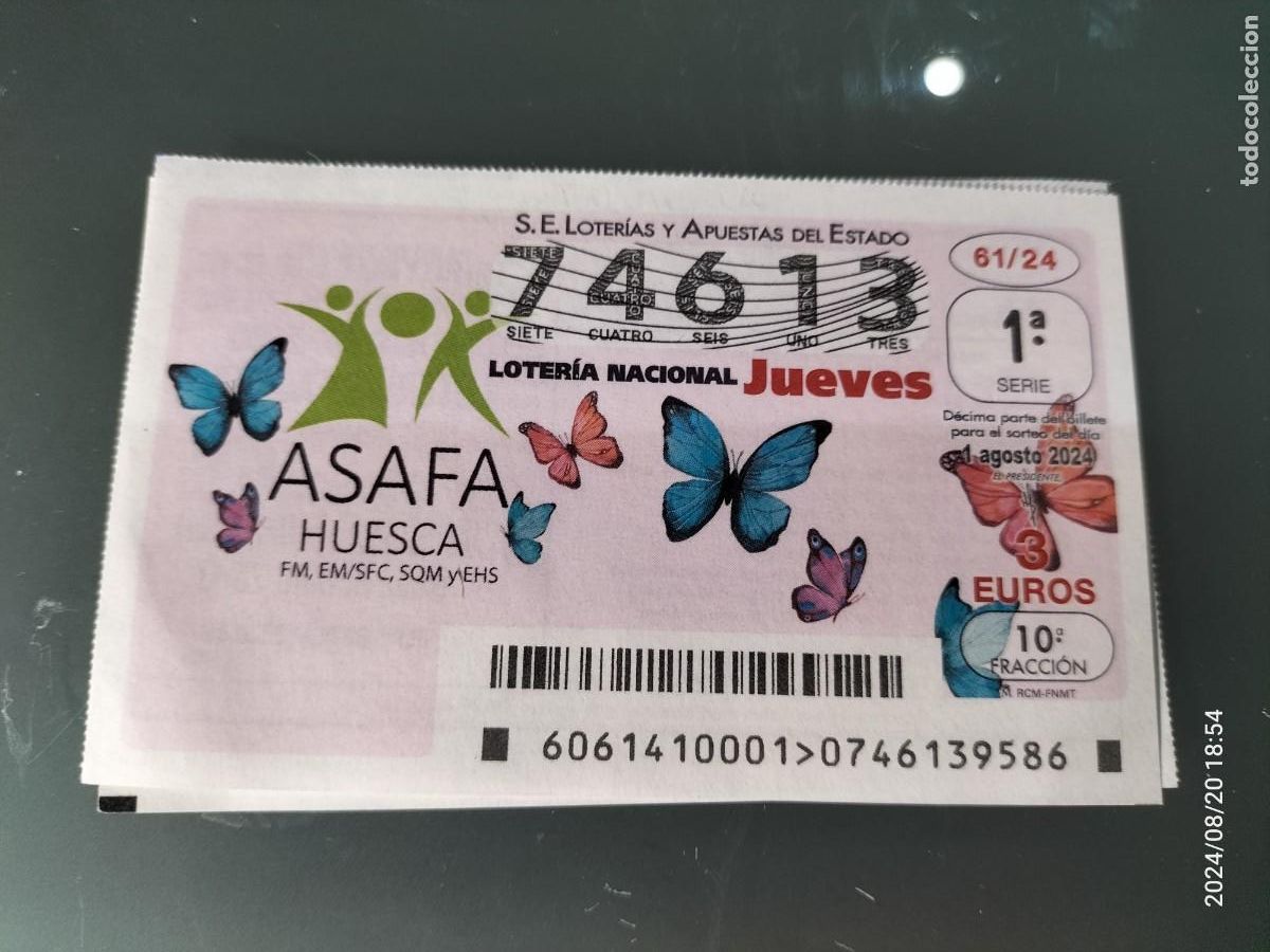 Nationale spanische Lotterie: 1 DECIMO LOTERIA NACIONAL JUEVES 61/24 HUESCA ASAFA