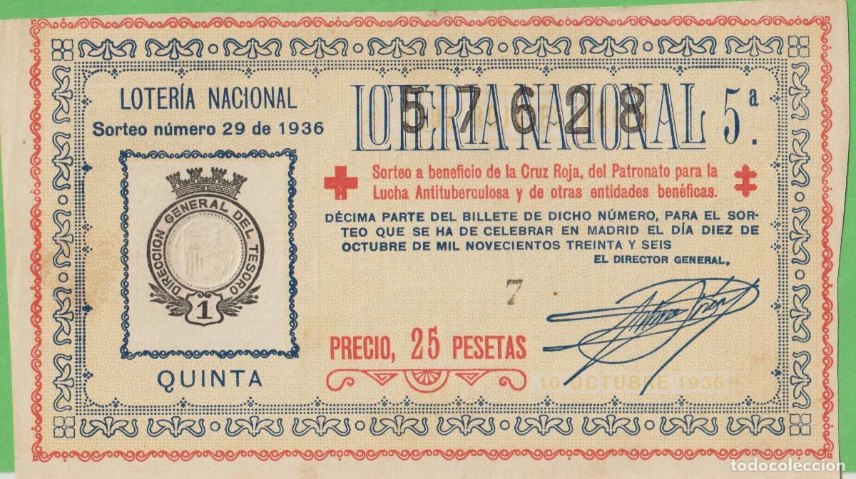 Lotaria Nacional: LOTERIA NACIONAL - SORTEO - 29-1936 - 5&ordf;
