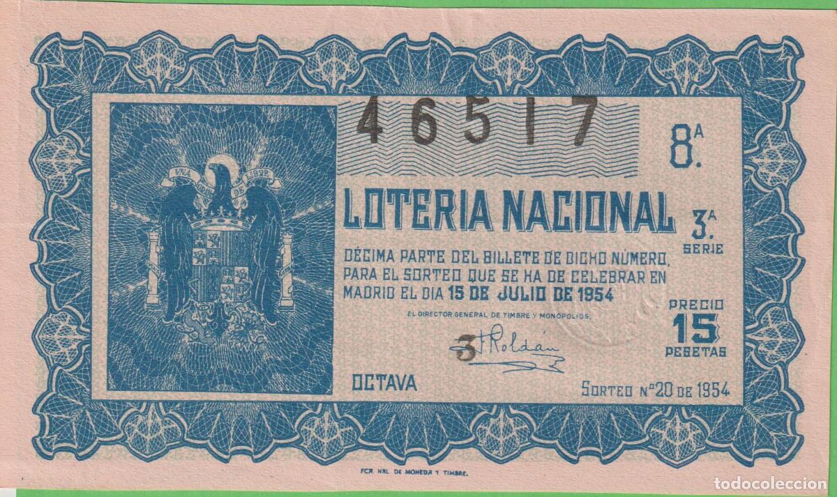 Loter&iacute;a nacional: LOTERIA NACIONAL - SORTEO - 20-1954 - SERIE 3&ordf; FRACCI&Oacute;N 8&ordf; - ADM.- 48 -BARCELONA