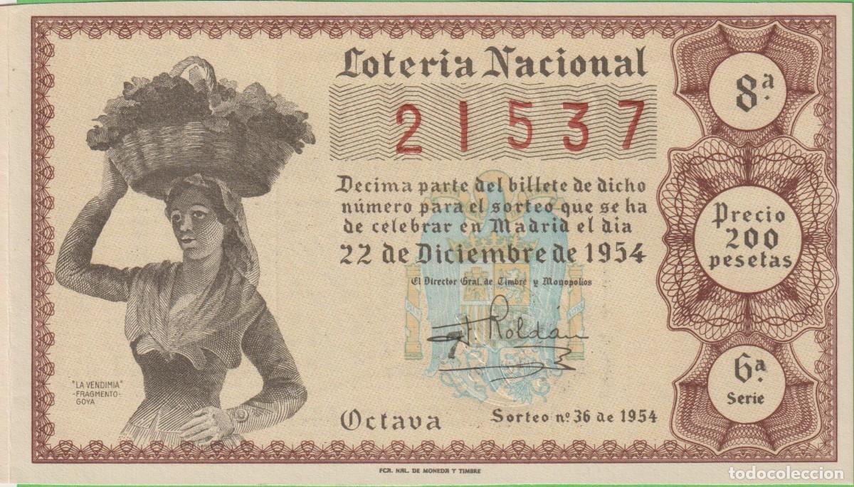 Loter&iacute;a nacional: LOTERIA NACIONAL - SORTEO - 36-1954 - SERIE 6&ordf; FRACCI&Oacute;N 8&ordf; - - ADM.- 11 - VALENCIA