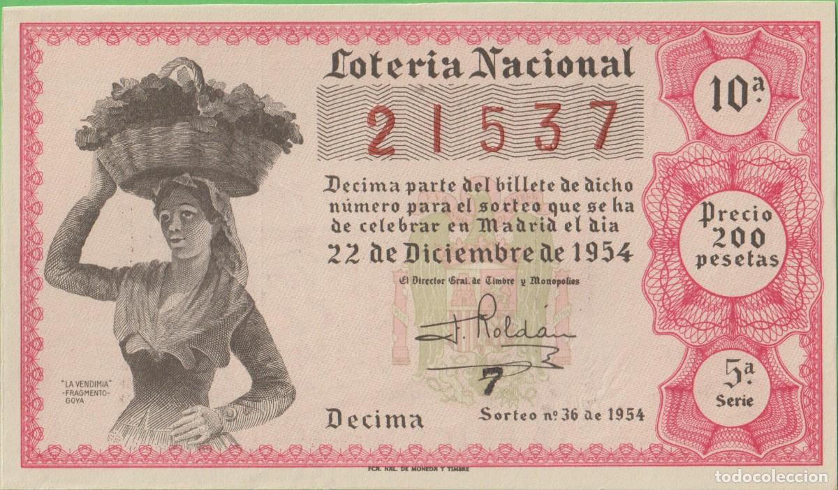 Loter&iacute;a nacional: LOTERIA NACIONAL - SORTEO - 36-1954 - SERIE 5&ordf; FRACCI&Oacute;N 10&ordf; - - ADM.- 11 - VALENCIA