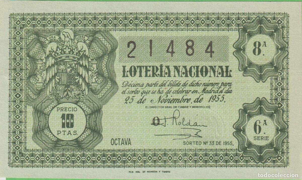 Loter&iacute;a nacional: LOTERIA NACIONAL - SORTEO - 33 - 1955 - SERIE 6&ordf; FRACCI&Oacute;N 8&ordf; - ADM.- 29 - BARCELONA