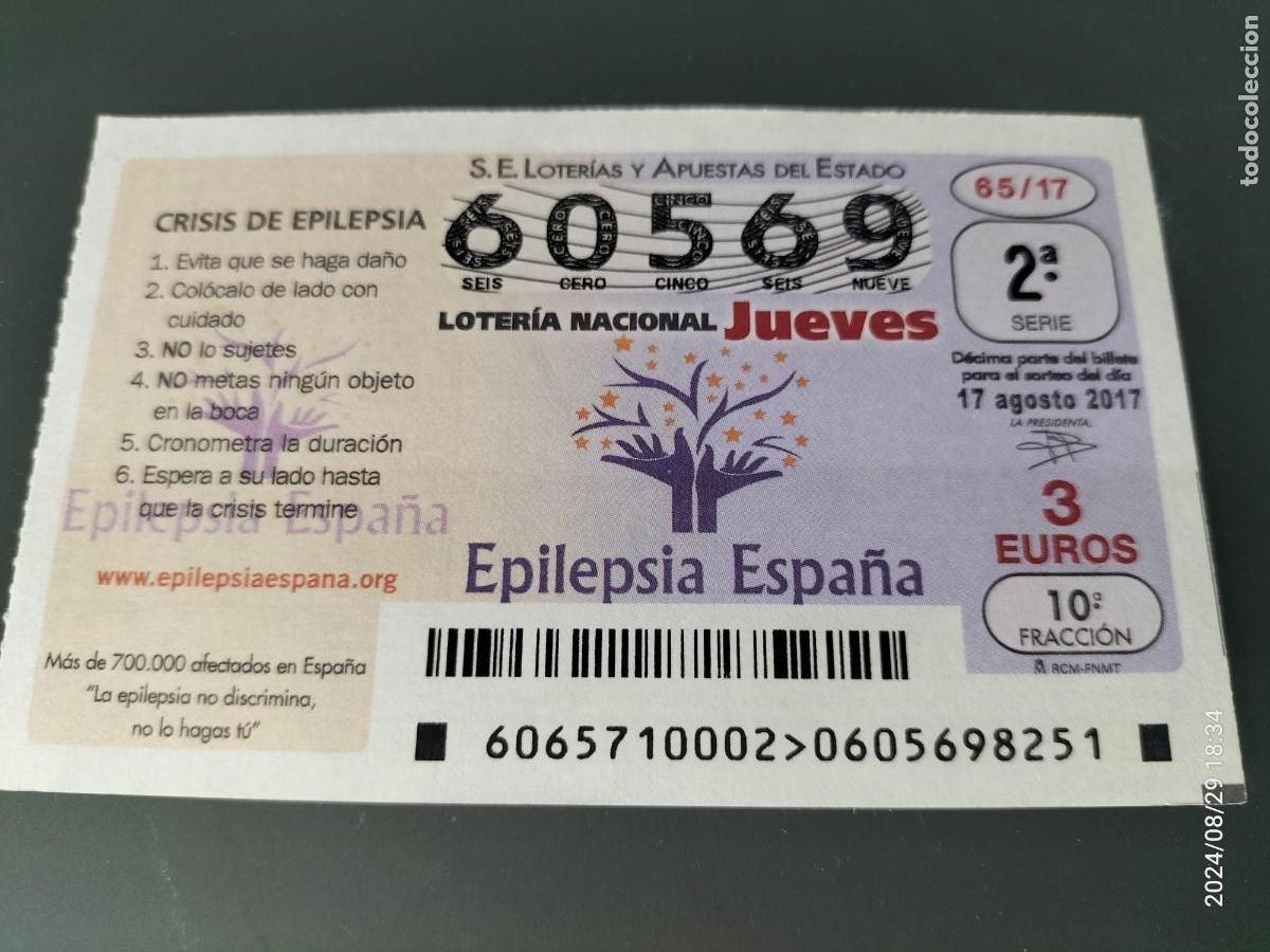 Nationale spanische Lotterie: 1 DECIMO LOTERIA NACIONAL JUEVES - 17 AGOSTO 2017 - 65/17 - SINTOMAS, CRISIS EPILEPSIA