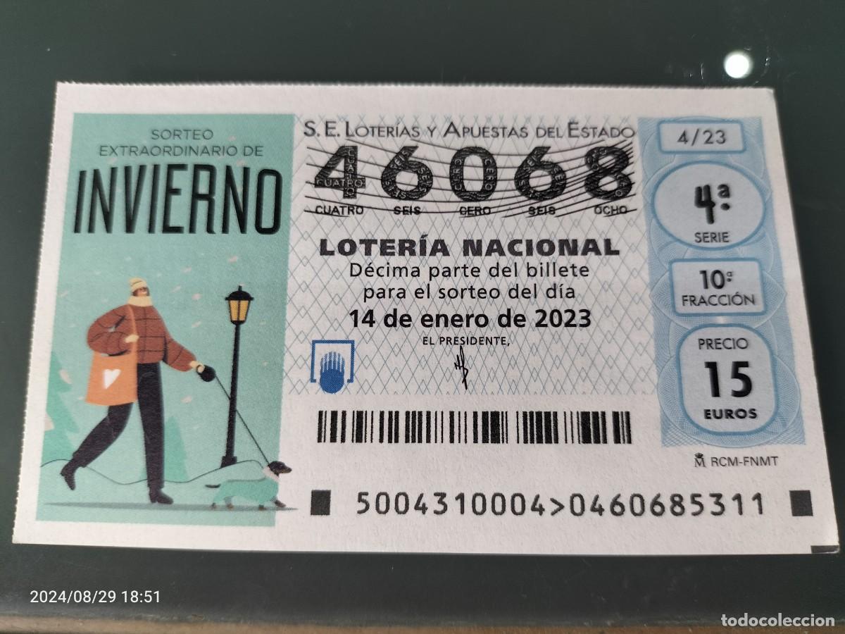 Nationale spanische Lotterie: 1 DECIMO LOTERIA SABADO 14 ENERO 2023 - 4/23 - SORTEO EXTRAORDINARIO DE INVIERNO (COLOR VERDE AGUA
