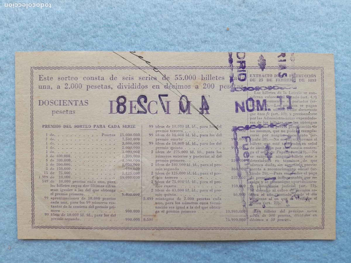 Loter&iacute;a nacional: D&eacute;cimo. Sorteo n&ordm;: 36 de 1952. - Foto 2