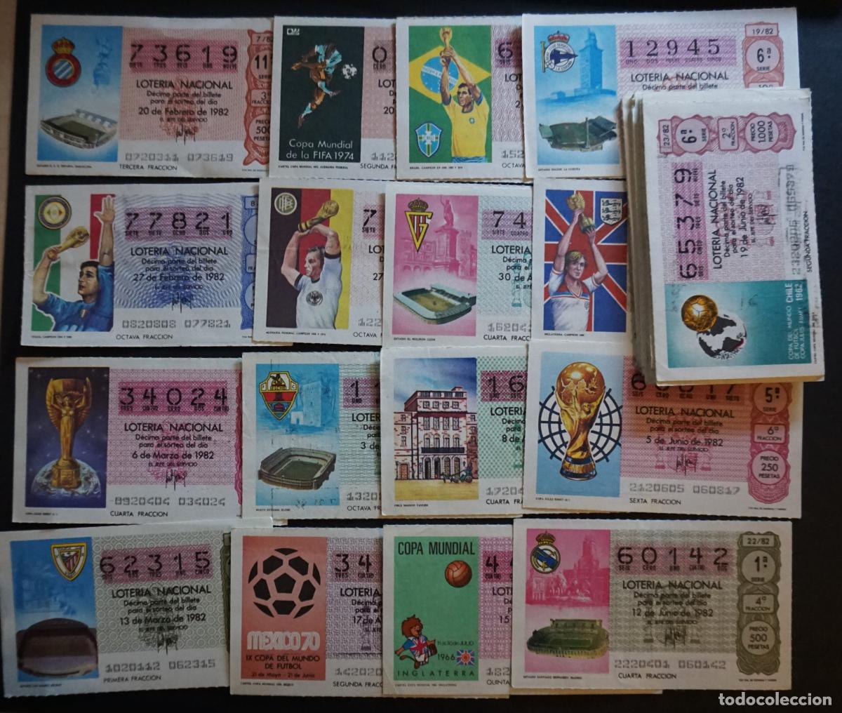 Loter&iacute;a nacional: 42 decimos diferentes de Loteria Nacional a&ntilde;o 1982, todas relacionadas con el mundial de futbol