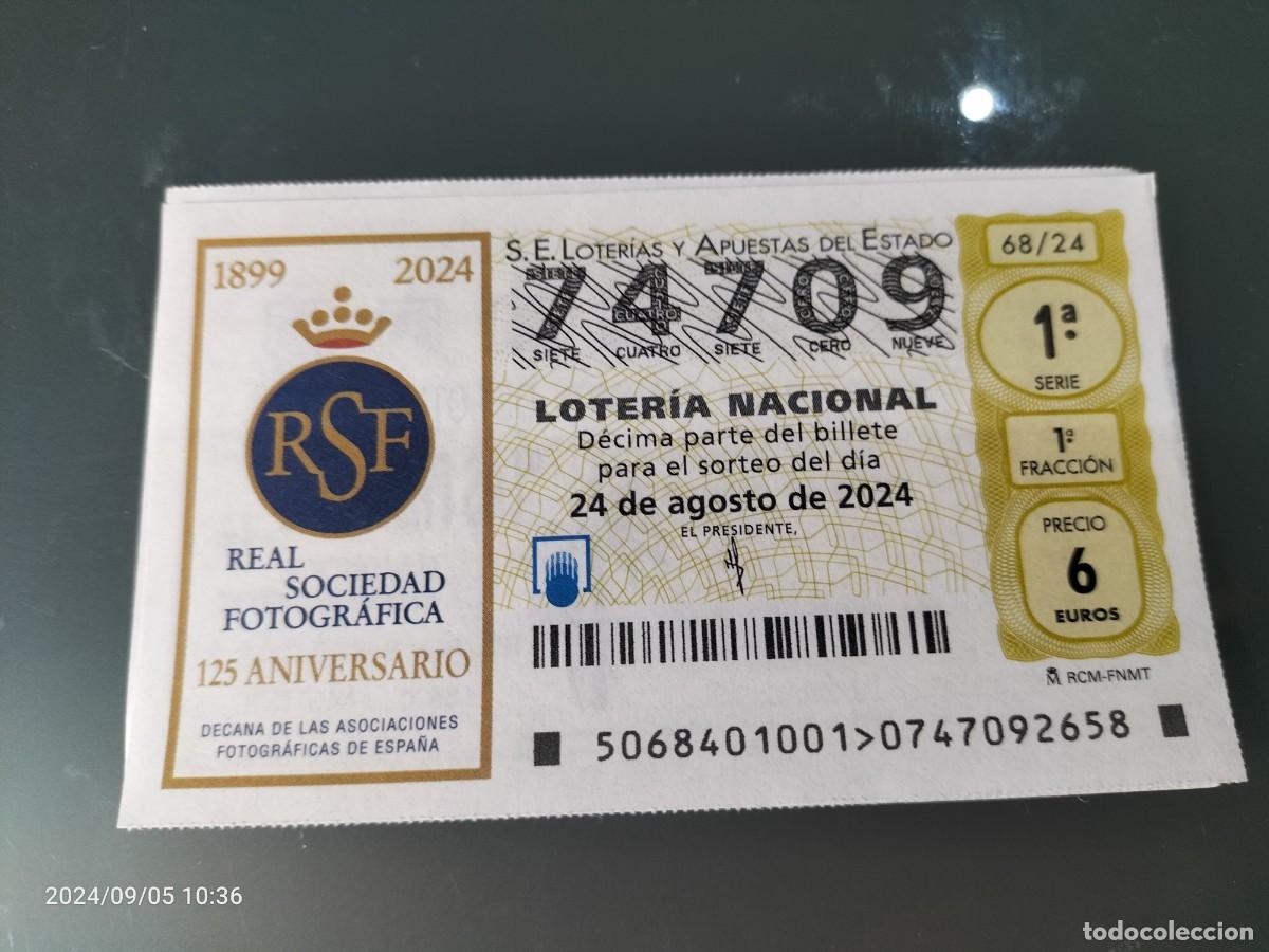 Nationale spanische Lotterie: 1 D&Eacute;CIMO LOTER&Iacute;A SABADO 24 AGOSTO 2024 68/24 REAL SOCIEDAD FOTOGRAFICA 125 ANIV FOTOS
