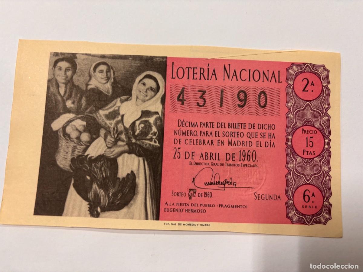 Lotteria Nationale Spagnola: DECIMO LOTERIA NACIONAL. SORTEO N&ordm; 12 DE 1960. LA PILARICA.ADMINISTRACION DE LOTERIA N&ordm; 37. MADRID.