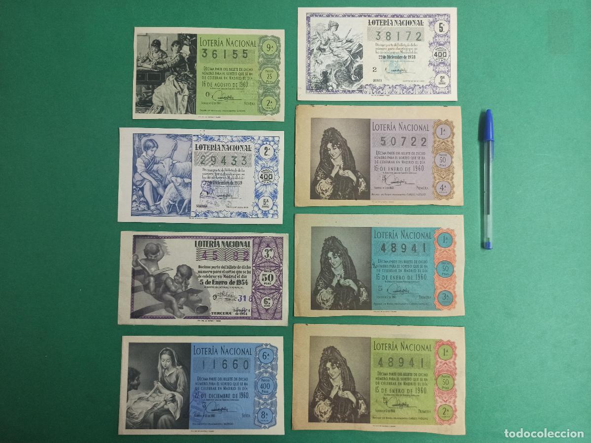 Loter&iacute;a nacional: Lote 8 numeros de Loteria Nacional. A&ntilde;os 1954 - 1958 - 1959 - 1960.