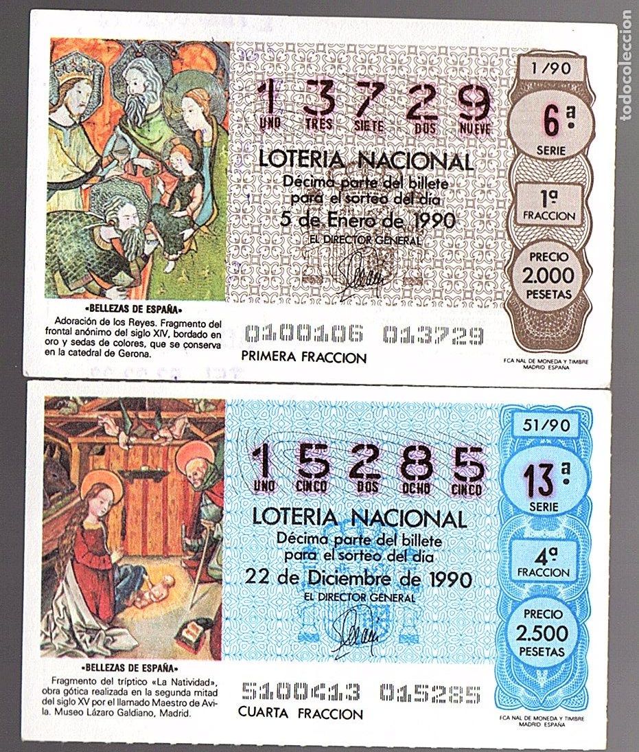 National Spanish Lottery: LOTER&Iacute;A NACIONAL - A&Ntilde;O 1990 COMPLETO - TEMA: BELLEZAS DE ESPA&Ntilde;A II -