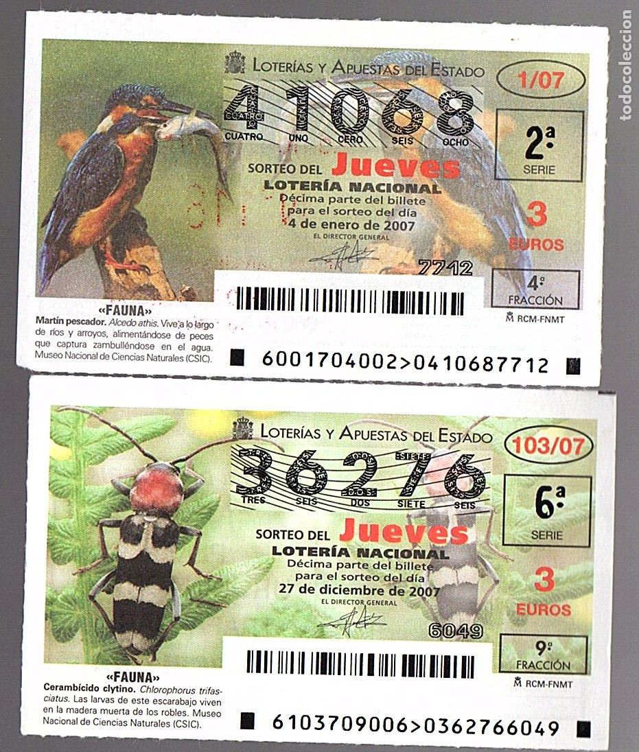 National Spanish Lottery: LOTER&Iacute;A NACIONAL DEL JUEVES - A&Ntilde;O 2007 COMPLETO - TEMA: FAUNA -