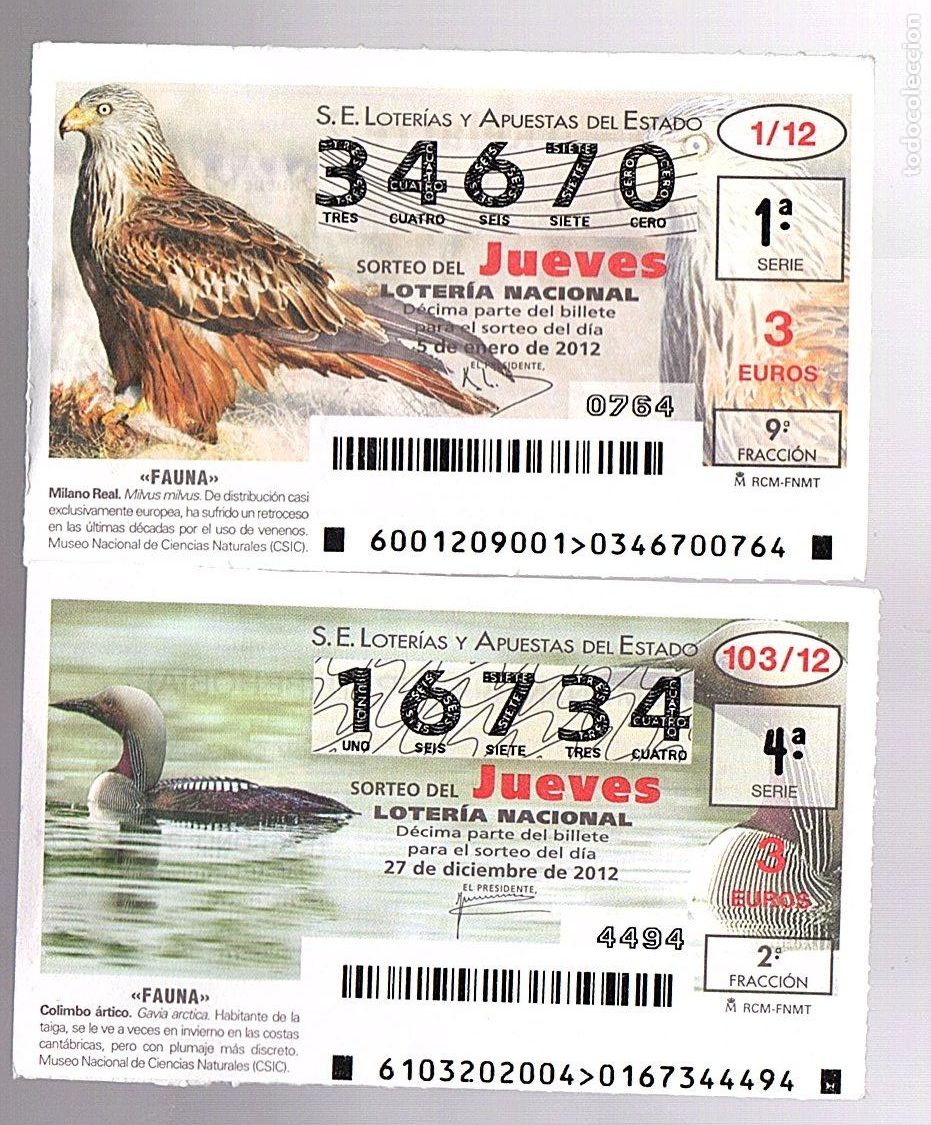 National Spanish Lottery: LOTER&Iacute;A NACIONAL DEL JUEVES - A&Ntilde;O 2012 COMPLETO - TEMA: FAUNA -