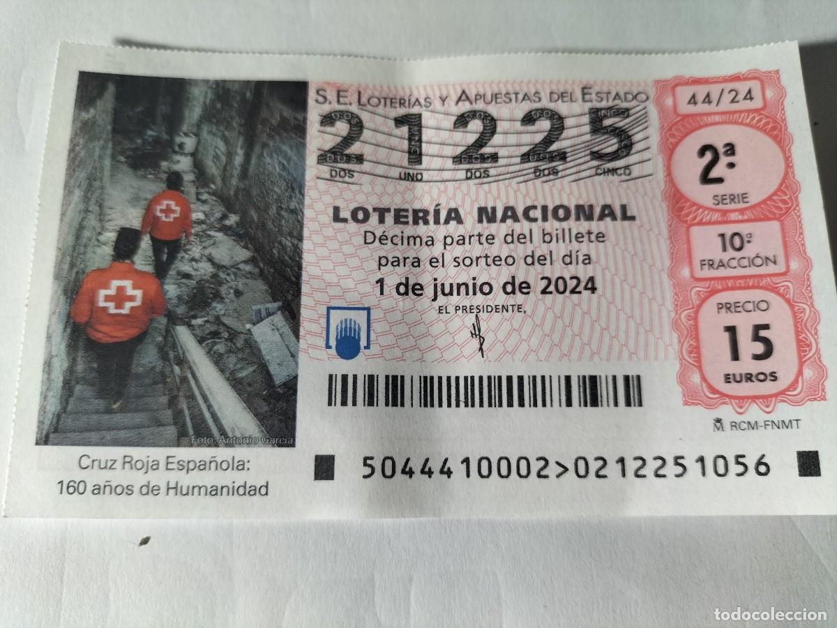 Nationale spanische Lotterie: 1 DECIMO LOTERIA NACIONAL SABADO 1 JUNIO 2024 - 44/24 - CRUZ ROJA ESPA&Ntilde;OLA