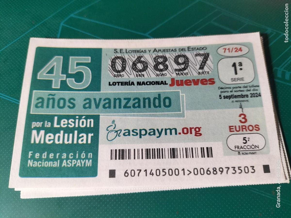 Loterie Nationale: 1 D&Eacute;CIMO LOTER&Iacute;A JUEVES 5 SEPTIEMBRE 2024 71/24 45 A&Ntilde;OS LUCHANDO POR LA LESION MEDULAR