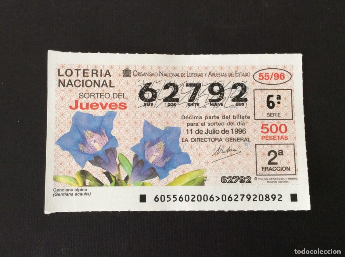 National Spanish Lottery: DECIMO LOTERIA JUEVES N&ordm; 62792 SORTEO 55 A&Ntilde;O 1996