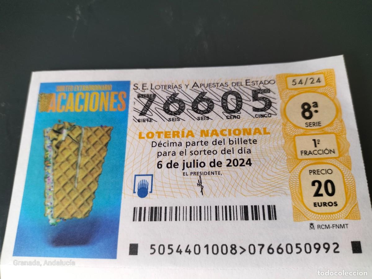 Loterie Nationale: 1 DECIMO LOTERIA SABADO - 6 JULIO 2024 - 54/24 - SORTEO EXTRAORDINARIO VACACIONES- HELADO GALLETA