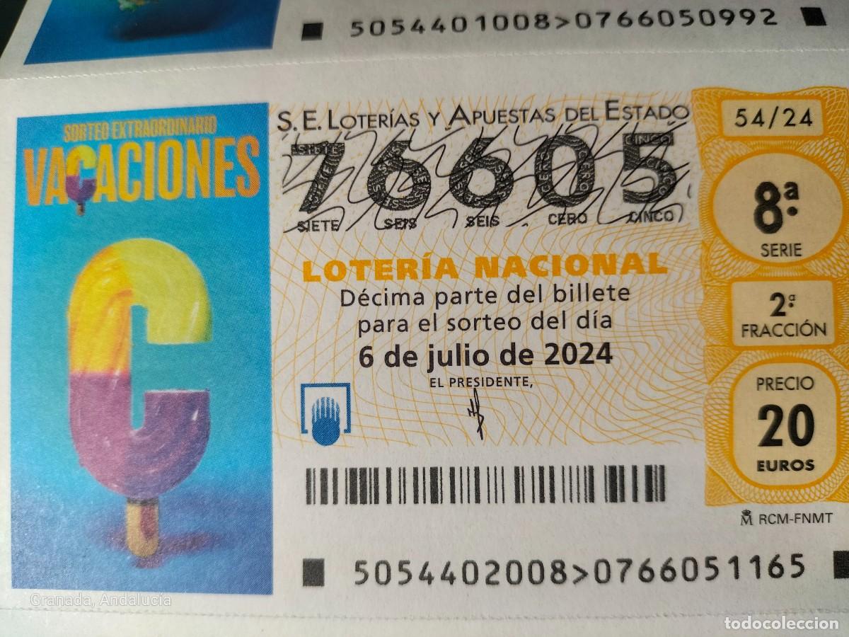 Loterie Nationale: 1 DECIMO LOTERIA SABADO - 6 JULIO 2024 - 54/24 - SORTEO EXTRAORDINARIO VACACIONES- HELADO MULTISABOR