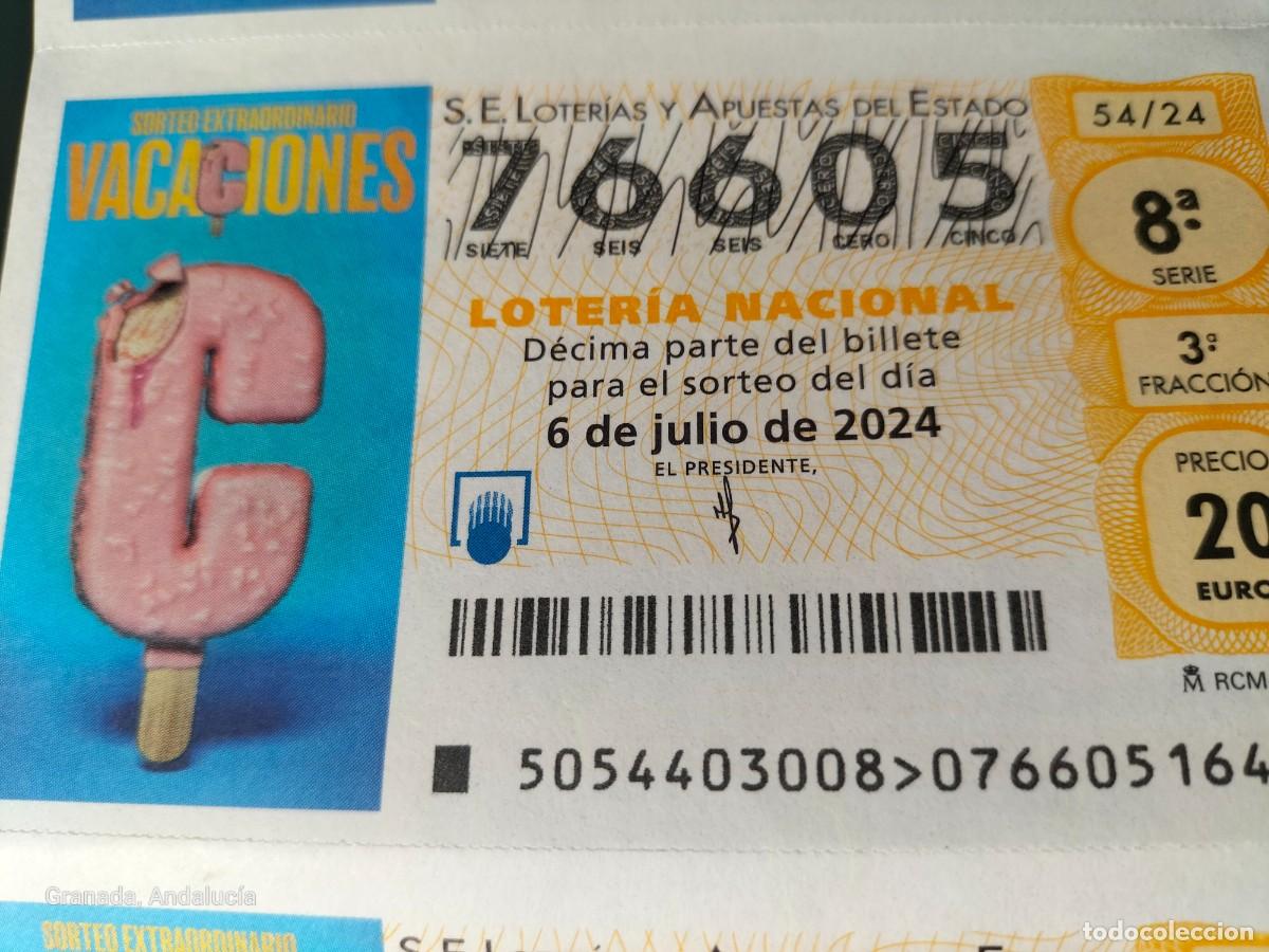 Loterie Nationale: 1 DECIMO LOTERIA SABADO - 6 JULIO 2024 - 54/24 - SORTEO EXTRAORDINARIO VACACIONES - HELADO FRESA