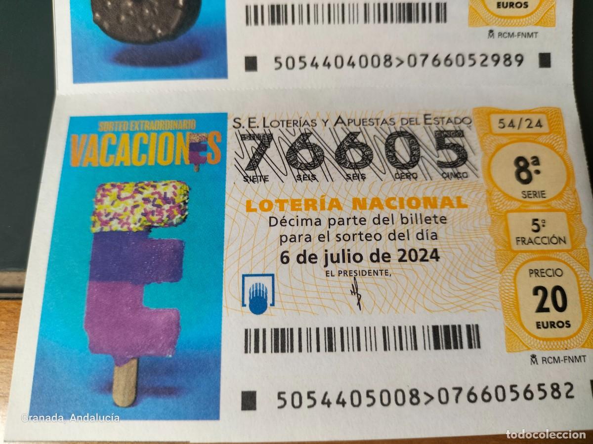 Loterie Nationale: 1 DECIMO LOTERIA SABADO - 6 JULIO 2024 - 54/24 - SORTEO EXTRAORDINARIO VACACIONES - HELADO MORADO