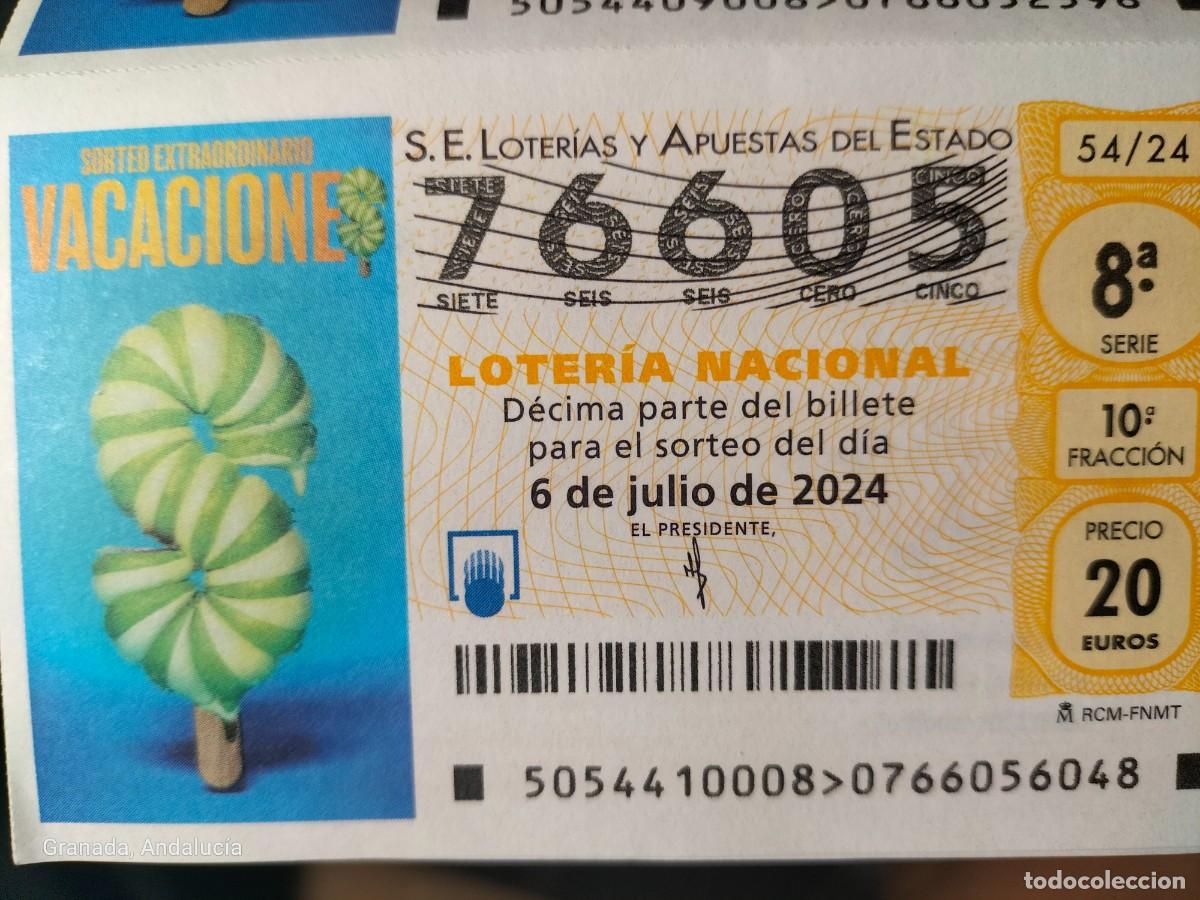 Loterie Nationale: 1 DECIMO LOTERIA SABADO - 6 JULIO 2024 - 54/24 - SORTEO EXTRAORDINARIO VACACIONES - HELADO VERDE