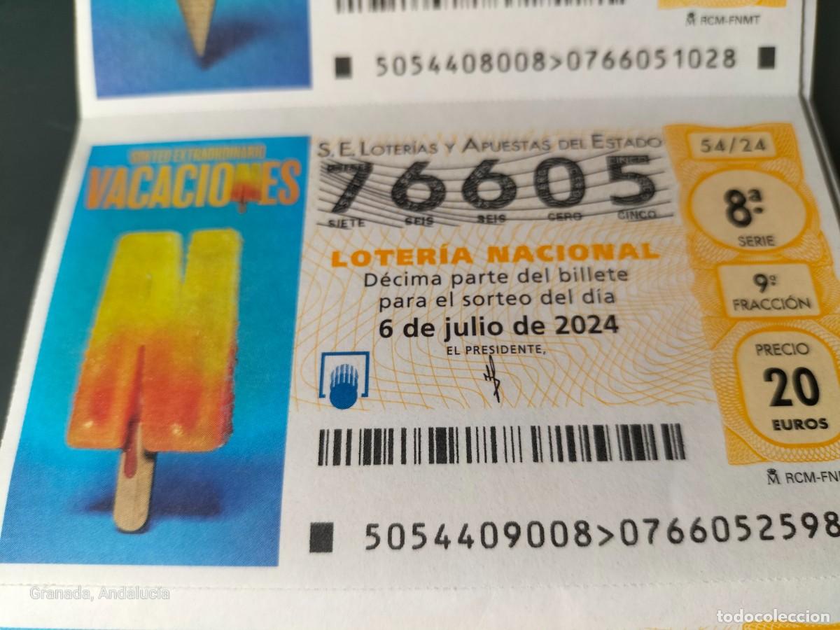 Loterie Nationale: 1 DECIMO LOTERIA SABADO - 6 JULIO 2024 - 54/24 - SORTEO EXTRAORDINARIO VACACIONES -HELADO MULTISABOR