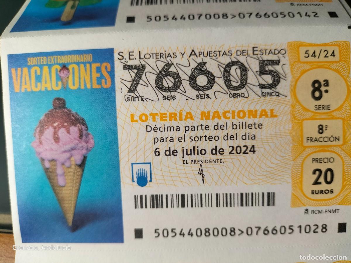 Loterie Nationale: 1 DECIMO LOTERIA SABADO - 6 JULIO 2024 - 54/24 - SORTEO EXTRAORDINARIO VACACIONES - HELADO FRESA