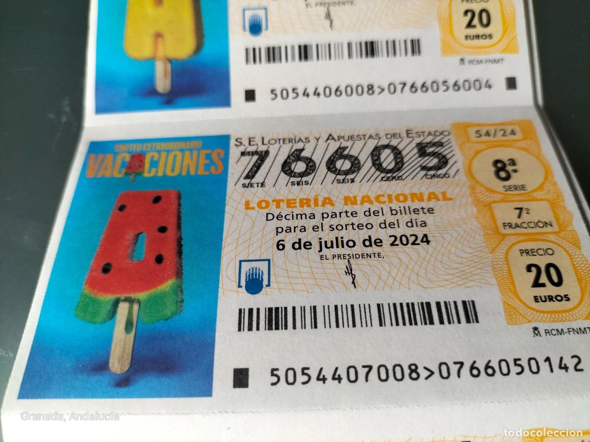 Loterie Nationale: 1 DECIMO LOTERIA SABADO - 6 JULIO 2024 - 54/24 - SORTEO EXTRAORDINARIO VACACIONES - HELADO SANDIA