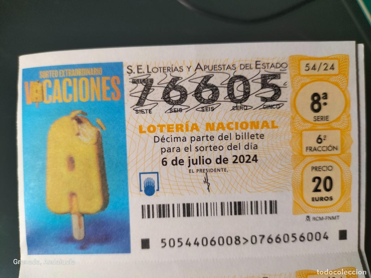 Loterie Nationale: 1 DECIMO LOTERIA SABADO - 6 JULIO 2024 - 54/24 - SORTEO EXTRAORDINARIO VACACIONES - HELADO AMARILLO
