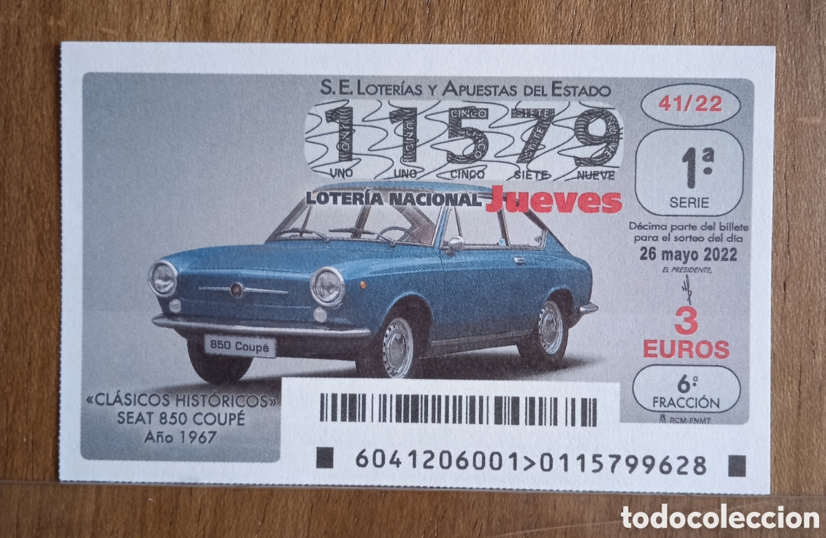 Loter&iacute;a Nacional: D&eacute;cimo Loteria Nacional Jueves n. 11579. Sorteo 41/22 Adm. Virgen del Pilar. M&aacute;laga