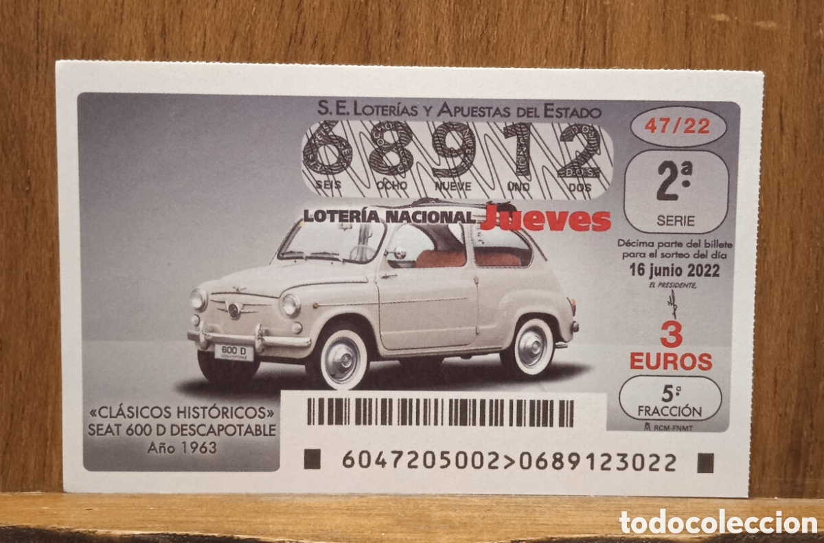 Loter&iacute;a Nacional: D&eacute;cimo Loteria Nacional Jueves n. 68912. Adm. Virgen del Pilar. M&aacute;laga