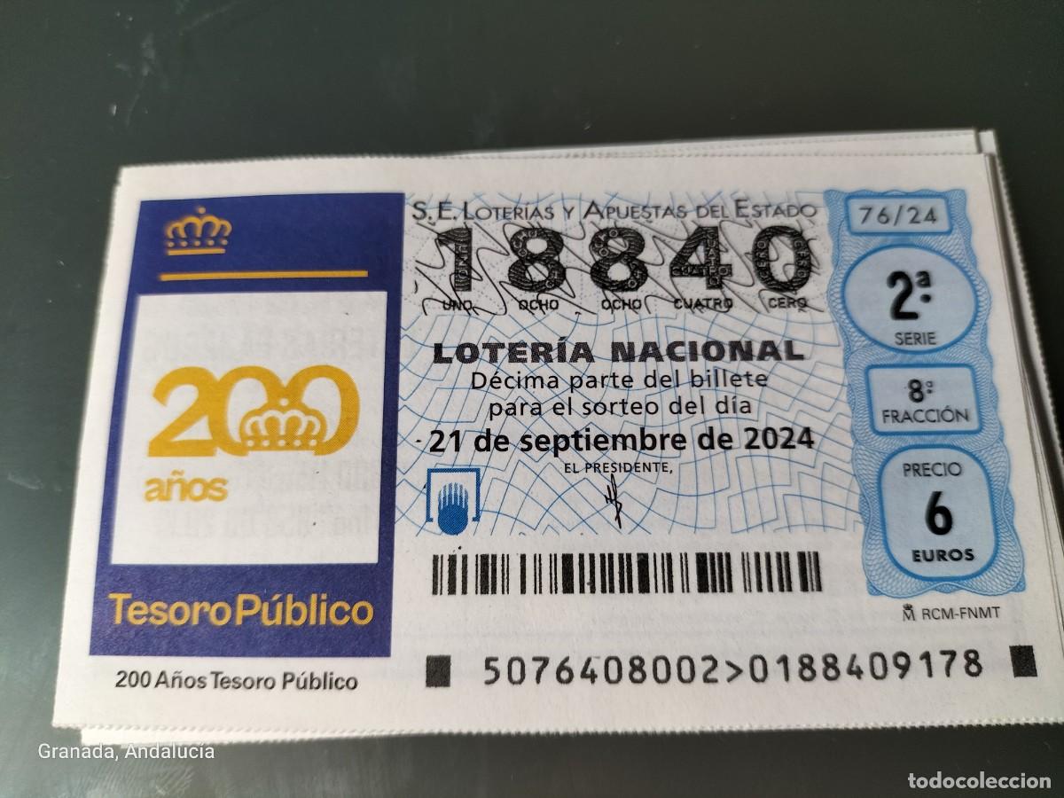Loterie Nationale: 1 D&Eacute;CIMO LOTER&Iacute;A SABADO 21 SEPTIEMBRE 2024 76/24 52 TESORO P&Uacute;BLICO 200 A&Ntilde;OS