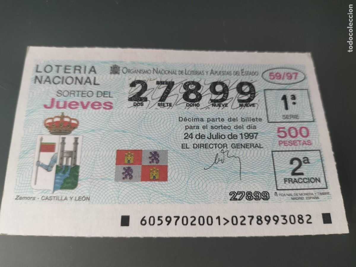 Nationale spanische Lotterie: 1 DECIMO LOTERIA DEL JUEVES - 24 JULIO 1997 - 59/97 - ESCUDOS - ZAMORA - CASTILLA Y LEON