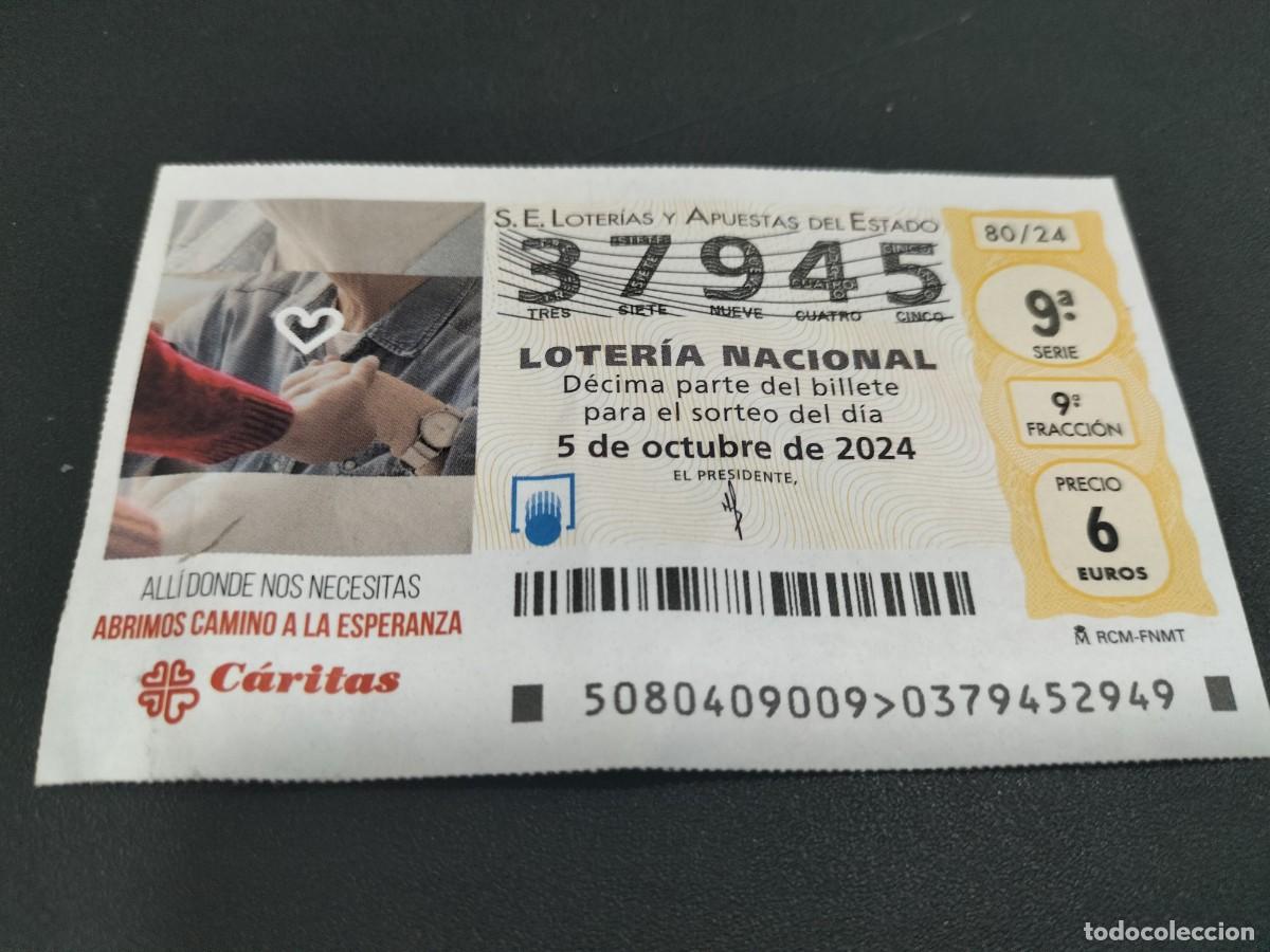 Nationale spanische Lotterie: 1 DECIMO LOTERIA SABADO 5 OCTUBRE 2024 - 80/24 ALLI DONDE ESTAS CARITAS
