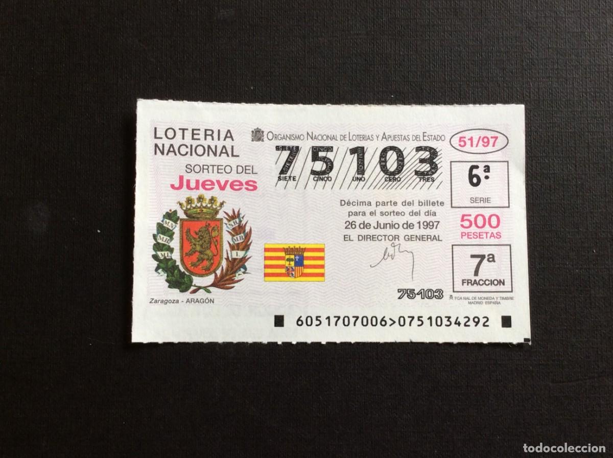 National Spanish Lottery: DECIMO LOTERIA JUEVES N&ordm; 75103 SORTEO 51 A&Ntilde;O 1997 ZARAGOZA