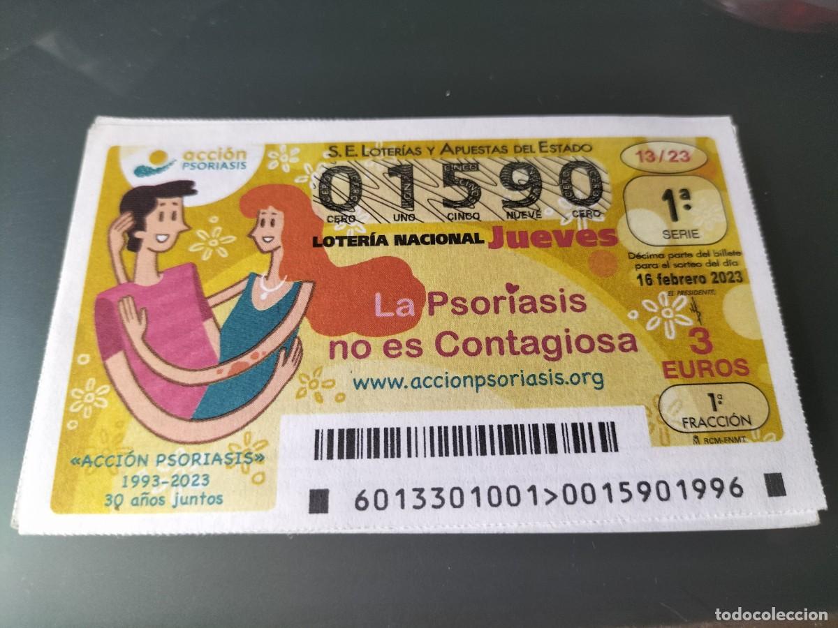 Nationale spanische Lotterie: 1 DECIMO LOTERIA JUEVES - 16 FEBRERO 2023 - 13/23 - ACCION PSORIASIS - ASOCIACION 30 A&Ntilde;OS