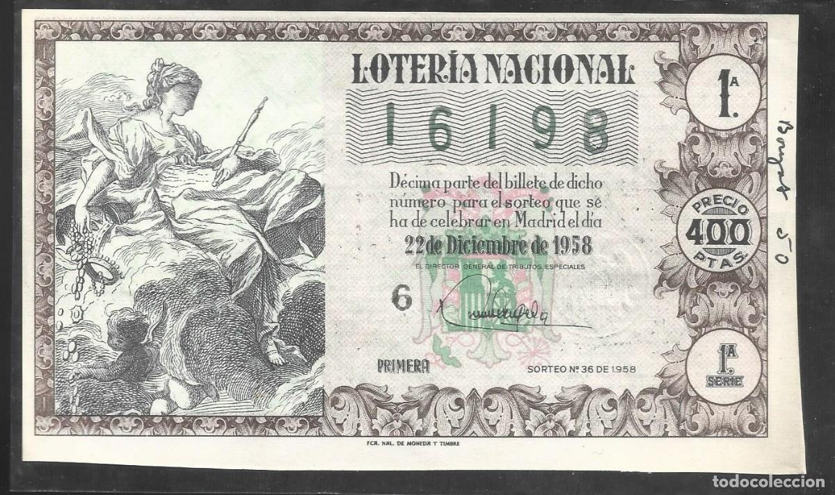 Loter&iacute;a nacional: 1 NUMERO DE LOTERIA DE NAVIDAD A&Ntilde;O 1958 7/10