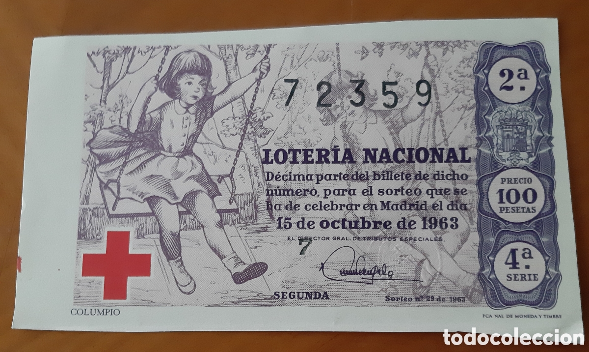 Loter&iacute;a Nacional: D&eacute;cimo de loter&iacute;a nacional. A&ntilde;o 1963