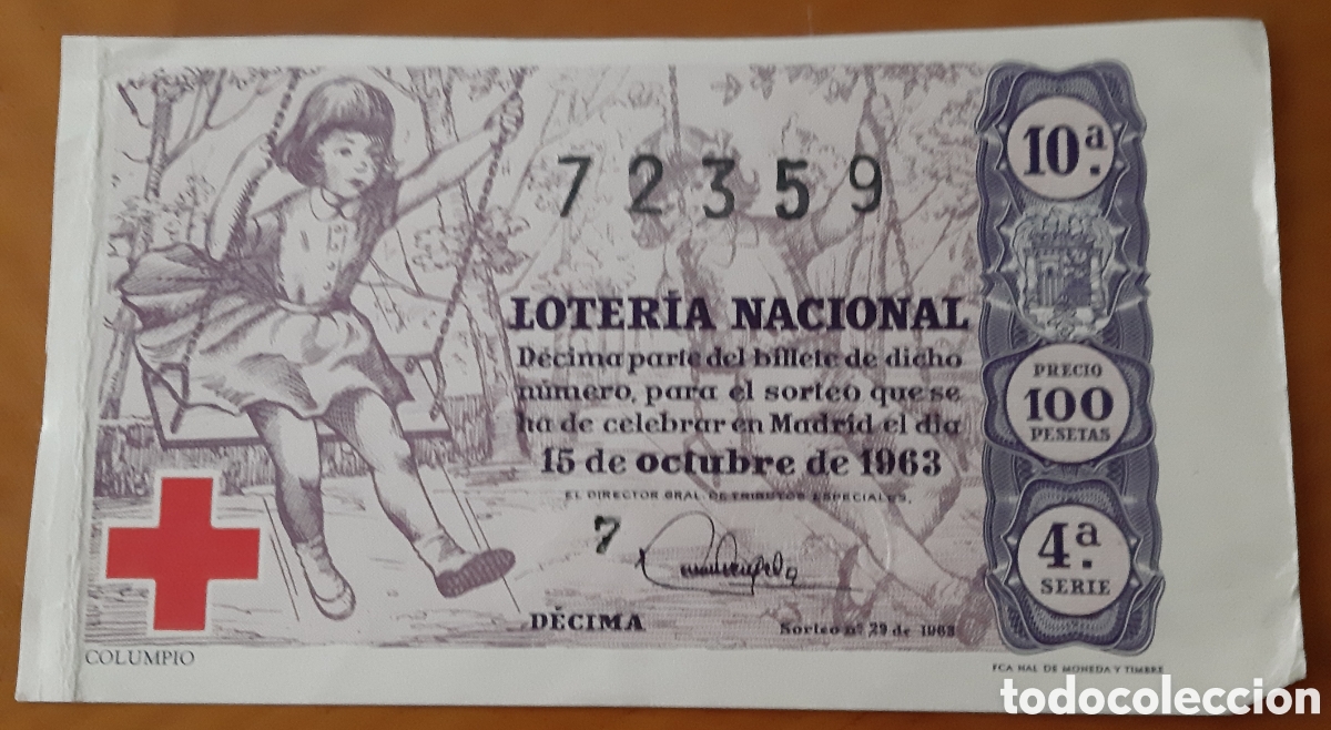 Loter&iacute;a Nacional: D&eacute;cimo de loter&iacute;a nacional. A&ntilde;o 1963
