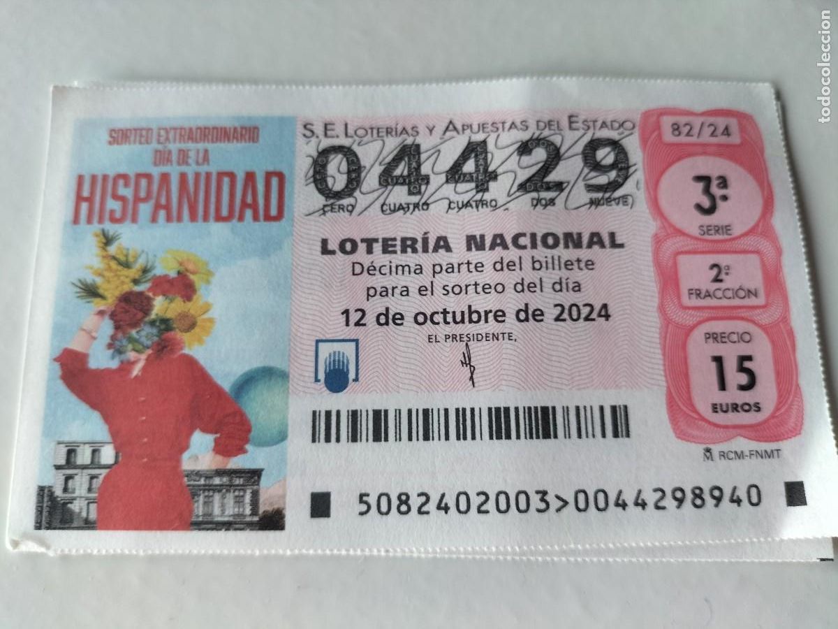 Nationale spanische Lotterie: 1 D&Eacute;CIMO LOTERIA SABADO - 12 OCTUBRE 2024 - 82/24 - DIA DE LA HISPANIDAD - SORTEO EXTRAORDINARIO